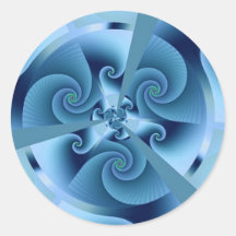 Fractal Blue Accordion Round Stickers