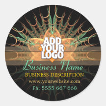 Fractal Sienna Flower w/ Logo Promotional Business Round Stickers