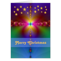 Fractal with Gold Stars Merry Christmas Card