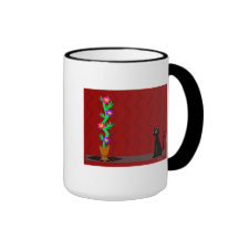 Frame with Cat and Flowers Coffee Mugs