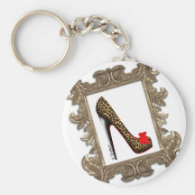 Framed Leopard Stiletto Pump Key Chain