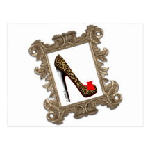 Framed Leopard Stiletto Pump Post Card