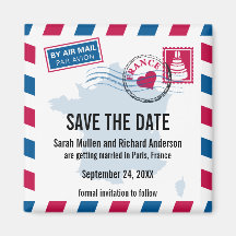 France Air Mail Wedding Save the Date Fridge Magnets