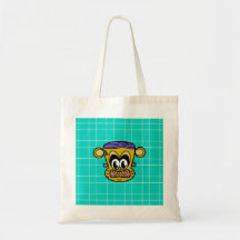 Frankenstein monkey in gold canvas bag