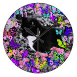Freckles in Butterflies II - Tuxedo Cat Clock