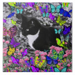 Freckles in Butterflies II - Tuxedo Cat Tile