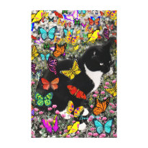 Freckles in Butterflies - Tuxedo Kitty Canvas Print