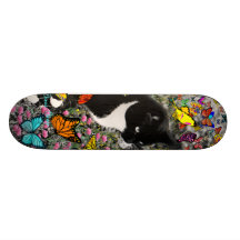 Freckles in Butterflies - Tuxedo Kitty Skate Board