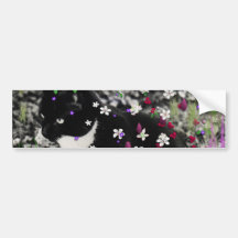 Freckles in Flowers I - Black and White Tux Cat Bumper Stickers