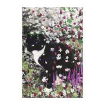 Freckles in Flowers I - Black White Tuxedo Kitty Canvas Prints