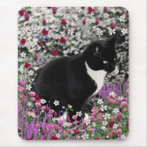 Freckles in Flowers II - Tuxedo Kitty Cat mousepads