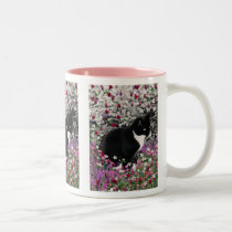 Freckles in Flowers II - Tuxedo Kitty Cat mugs