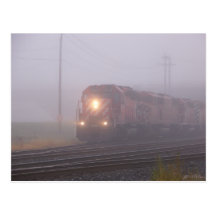 Freight Train Running in Morning Fog Post Cards