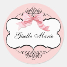 French Bow n Dots, Girl Baby Shower Sticker Seal