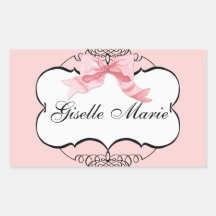French Bow n Dots, Girl Baby Shower Sticker Seal
