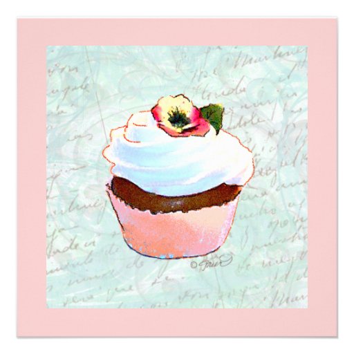 French Chocolate Pink Cupcake Announcements