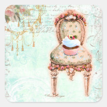 French Cupcake Victorian Style Square Stickers