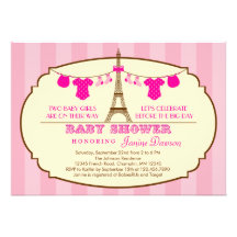 French Eiffel Tower Twin Baby Shower Invitation