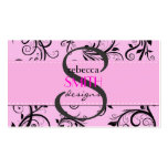 French Floral Swirls Ornamental Damask Pink, Black Business Card