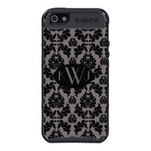 French Grey and Black Damask