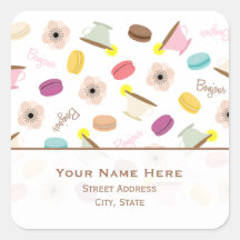 French Macarons Anemones & Teacups Address Sticker