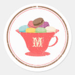 French Macarons In Red Teacup Monogram Sticker