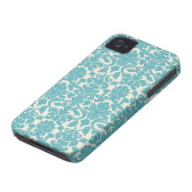 French Ornament Vintage Antique Damask Blue, White iPhone 4 Covers