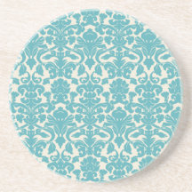 French Ornament Vintage Antique Damask Blue, White Drink Coasters