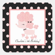 French Paris Poodle Square Favour Stickers