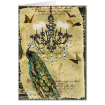 French Peacock and Chandelier Greeting Card