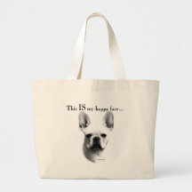 Frenchie Happy Face Tote Bags