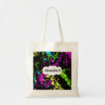Fresh Retro Neon Paint Splatter on Black Bags
