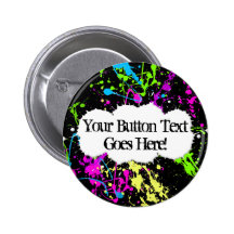 Fresh Retro Neon Paint Splatter on Black Buttons