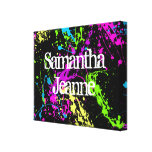 Fresh Retro Neon Paint Splatter on Black Stretched Canvas Print