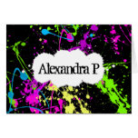 Fresh Retro Neon Paint Splatter on Black Card