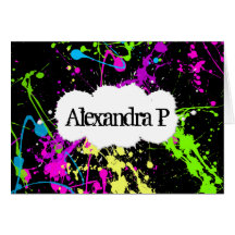 Fresh Retro Neon Paint Splatter on Black Card