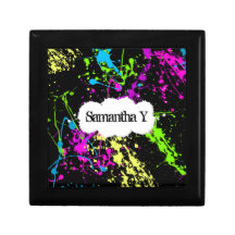 Fresh Retro Neon Paint Splatter on Black Trinket Box