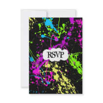 Fresh Retro Neon Paint Splatter on Black Personalized Announcement