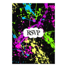 Fresh Retro Neon Paint Splatter on Black Personalized Announcement