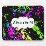 Fresh Retro Neon Paint Splatter on Black Mousemats