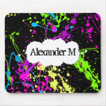 Fresh Retro Neon Paint Splatter on Black Mousemats