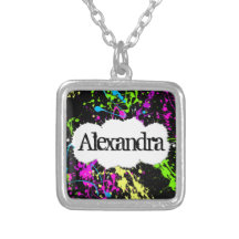 Fresh Retro Neon Paint Splatter on Black Pendants