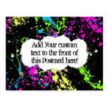 Fresh Retro Neon Paint Splatter on Black Post Card