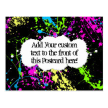 Fresh Retro Neon Paint Splatter on Black Post Card