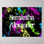 Fresh Retro Neon Paint Splatter on Black Posters