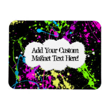 Fresh Retro Neon Paint Splatter on Black Rectangle Magnets