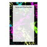 Fresh Retro Neon Paint Splatter on Black Stationery Paper