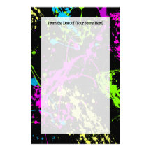 Fresh Retro Neon Paint Splatter on Black Stationery Paper