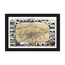 Fresno CA Panoramic Map DIGITALLY REMASTERED Stretched Canvas Print