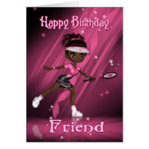 Friend Birthday Card Tennis Player - African Ameri